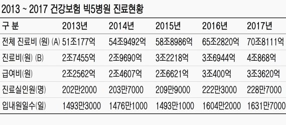 '빅5 병원' 진료비 4조 돌파