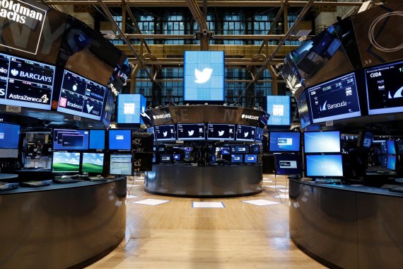 The floor of the NYSE stands ready for the Twitter Inc. IPO in 2013. In 2018, the stock is now part of the new S&P communication services sector REUTERS/Brendan McDermid/File Photo/File Photo <All rights reserved by Yonhap News Agency>