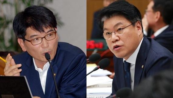 박완주 민주당 의원(왼쪽)과 장제원 한국당 의원.