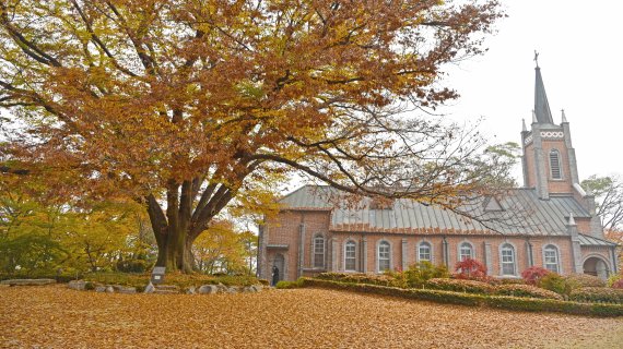 아산만 가장 안쪽인 충남 아산시 공세리는 내포의 주요 지역 중 하나다. 사진은 가을 풍경이 완연한 공세리성당. 사진=서동일 기자