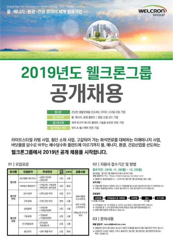 웰크론그룹, 2019년 제 6기 신입·경력사원 공개채용 실시
