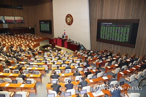 올해 정기국회 마지막 본회의 날인 7일 저녁 국회 본회의장에서 문희상 국회의장이 회의를 주재하고 있다. 연합뉴스.