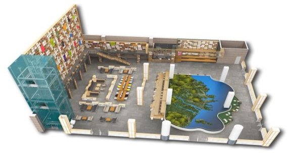 부산시가 시청사 1층 로비에 꿈+도서관'을 광역 단위 최초로 만든다. 이 도서관은 1110.25㎡ 규모에 높이 20m 내외 벽면을 서가로 꾸민다. 장서 3만권을 갖춰 책도시 부산을 대표하는 랜드마크로 조성된다. 꿈 도서관 조감도.