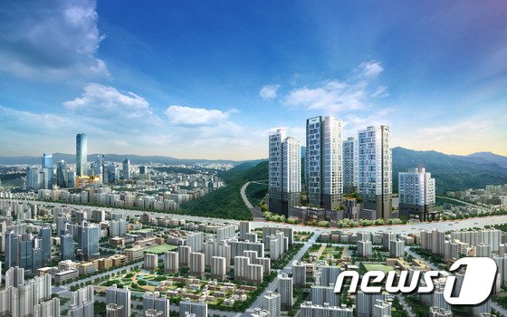 정부의 부동산 조정대상지역 해제와 저렴한 분양가, 탁월한 입지로 주목받고 있는 부산 남구 대연동 ‘대연마루 양우내안에 퍼스트’아파트 조감도(대연마루지역주택조합 제공).© News1