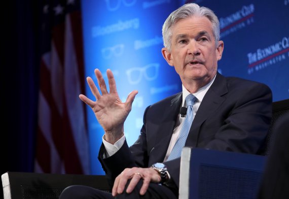 WASHINGTON, DC - JANUARY 10: Federal Reserve Board Chairman Jerome Powell speaks at the Economic Club of Washington January 10, 2019 in Washington, DC. Powell answered a range of questions related to the U.S. economy during a question and answer session at the event. Win McNamee/Getty Images/AFP== F