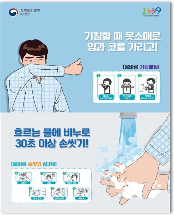 기침예절 지키기 및 올바른 손씻기. 사진=질병관리본부 제공