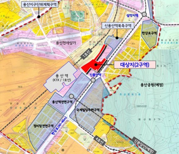 신용산역 북측 및 신용산역 북측 제2구역 도시정비형 재개발 정비구역 위치도