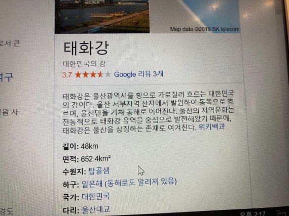 태화강 하구를 일본해로 알려주는 구글 사이트 /사진=구글지도
