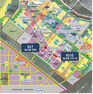 인천경제자유구역청은 국내 유수기업의 연구소 유치를 위해 송도국제도시 5공구 첨단산업클러스터 내 연구소 용지(6개 획지)에 입주할 기업을 모집한다. 사진은 분양 용지 위치도.