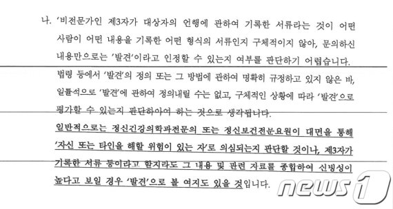 보건복지부, 구 정신보건법 제25조 정신질환자 '발견' 관련 유권해석 회신 내용. © News1 진현권 기자