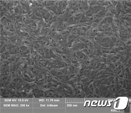 연구팀이 개발한 공정으로 제조한 아라미드 나노섬유의 주사전자 현미경 사진(한국화학연구원 제공)© 뉴스1