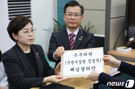 한국당 "정경두, 순국선열 모독"…해임 건의안 제출(종합)