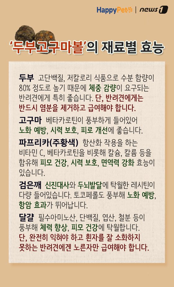 [펫레시피]반려견을 위한 착한 간식 만들기 No.64 (서울=뉴스1) 박라경 에디터 = 두부는 대표적인 고단백질, 저칼로리 식품 중 하나다. 수분 함량이 80% 정도로 높아 소량으로도 포만감을 주기 때문에 체중 감량에 도움을 준다. 두부는 반려견과 함께 먹을 수 있는
