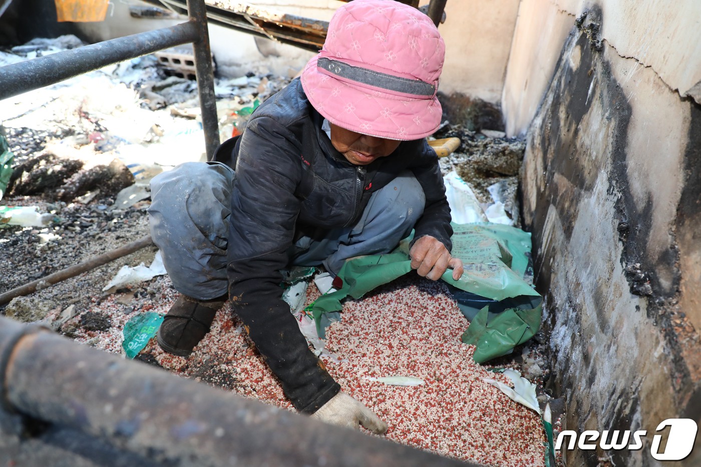 전소 주택 철거하는 산불피해 지역에 가보다