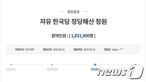 한국당 해산 183만명 VS. 32만명 민주당 해산