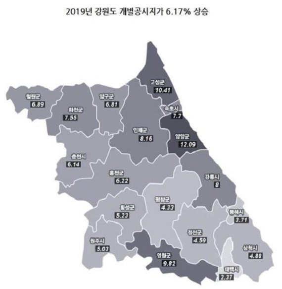 30일 강원도가 밝힌 2019년 1월 1일 기준 개별공시지( 5월 31일자 결정･공시)에 따르면 올해 결정·공시 대상필지는 전년도 259만2000 필지 대비 2만4000 필지가 늘어나 261만6000 필지로 전국 대비 7.83%이다. 자료사진=강원도 제공