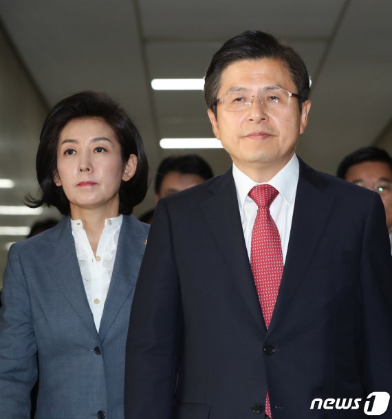 황교안 자유한국당 대표(오른쪽)와 나경원 원내대표/사진=뉴스1화상