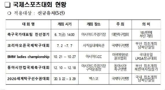 2019년 6월부터 내년 3월까지 부산에서 개최되는 국제 스포츠 대회 일정. /자료=부산시 제공