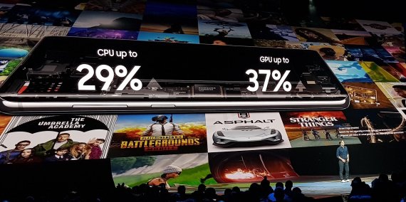 드루 블랙커드 삼성전자 미국법인 제품마케팅 담당이 지난 2월 20일(현지시간) 갤럭시 S10의 게임 성능에 대해 설명하고 있다. 그는 배틀그라운드, 아스팔트9 등 여러 게임에 최적화 돼있다는 점을 강조했다.