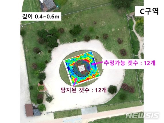 【경주=뉴시스】 이은희 기자= 첨성대 주변서 확인된 원형, 직사각형 모양의 유구 위치. 2019.06.14. (사진= 오현덕 학예연구관 제공)photo@newsis.com