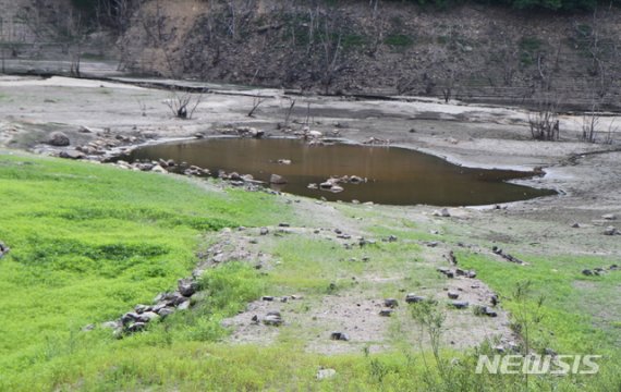 최근 강원 영서지역에 가뭄이 지속되는 지난 2일 강원 철원군 근남면 잠곡댐 상류가 거북이 등처럼 갈라진 바닥을 드러내고 있다.
