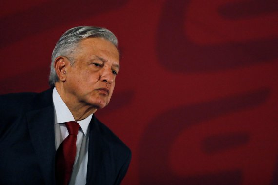 Mexican president Andres Manuel Lopez Obrador looks on during a news conference at National Palace in Mexico City, Mexico, June 14, 2019. REUTERS/Carlos Jasso /REUTERS/뉴스1