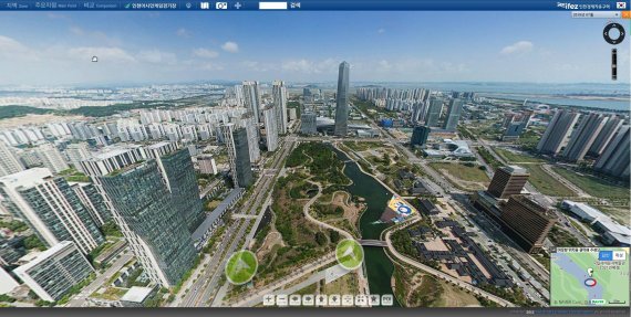 올해 7월 촬영한 인천경제자유구역의 항공-가상현실(VR) 자료를 인터넷을 통해 22일부터 서비스한다. 사진은 IFEZ 3차원 공간정보서비스 모습.