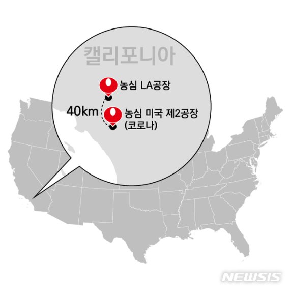 【서울=뉴시스】농심 미국 공장 지도