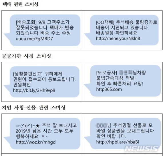 추석 앞두고 '택배·소액결제 문자' 스미싱 범죄 주의보