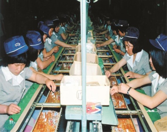 전자제품을 조립하고 있는 여성 근로자들. 사진=구미시 제공
