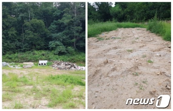 전 충주시의원이 다량의 건설폐기물을 불법 매립한 충주시 엄정면 논강리 414번지 토지. /© 뉴스1