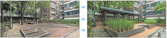 서울 도심 곳곳의 버려진 땅을 되살리기 위한 '2019 72시간 도시생생 프로젝트'에서 대상을 수상한 양천구 새벽녘팀의 'FOR:REST'의 조성 전후 모습. fnDB