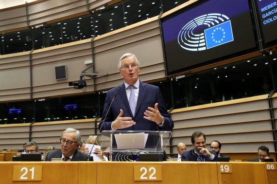 EU's Chief Brexit Negotiator Michel Barnier speaks during a plenary session on preparations for the next EU leaders' summit, at the European Parliament in Brussels, Belgium October 9, 2019. REUTERS/Yves Herman
