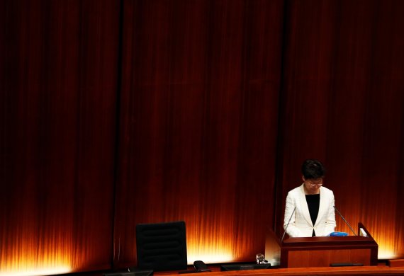 Hong Kong's Chief Executive Carrie Lam answers questions from lawmakers regarding her policy address, at the Legislative Council in Hong Kong, China October 17, 2019. REUTERS/Kim Kyung-Hoon
