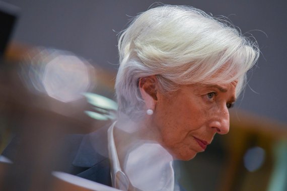 BRUSSELS, Nov. 7, 2019 (Xinhua) -- Christine Lagarde, President of the European Central Bank, waits to attend the Eurogroup meeting in Brussels, Belgium, on Nov. 7, 2019. The European Commission said on Thursday that euro area gross domestic product (GDP) is forecast to expand by 1.1 percent in 2019