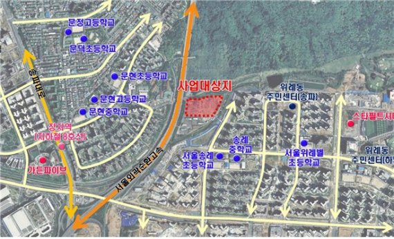 장지 버스차고지 입체화사업 사업대상지 위치 (송파구 장지동 862번지 일원)