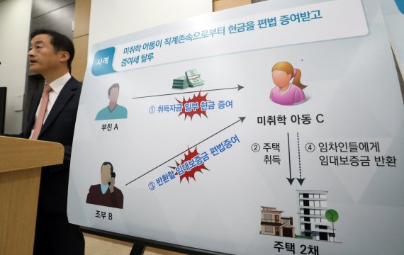 노정석 국세청 자산과세국장이 12일 오전 정부세종2청사에서 고가 아파트 취득자·고액 전세입자 등 224명에 대한 자금출처조사에 착수했다고 밝히고 있다. 뉴시스