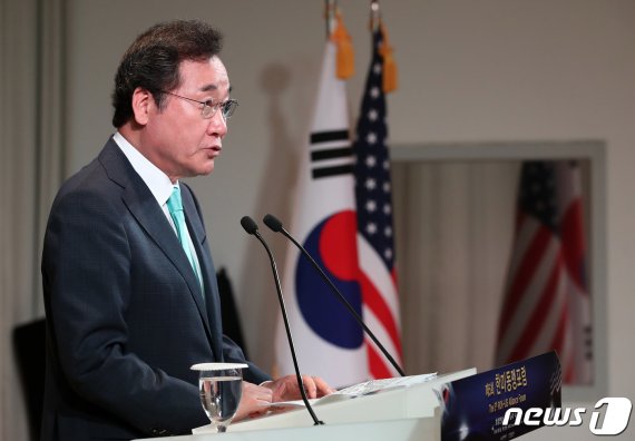 이낙연 총리가 서울 용산구 국방컨벤션에서 열린 제5회 한미동맹포럼에서 연설을 하고 있다. 7.5 오대일 기자