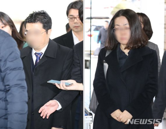 '인보사케이주(인보사)' 허가를 받기 위해 성분을 속인 협의를 받는 코오롱생명과학 임원들이 27일 오전 영장실질심사를 받기 서울 서초구 서울중앙지법으로 들어오고 있다. 사진=뉴시스