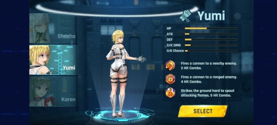 노드브릭이 개발한 블록체인 게임 '인피니티스타'의 캐릭터 선택 화면. /사진=인피니티스타 게임 화면