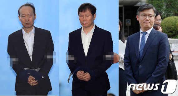 이재만(왼쪽부터), 안봉근, 정호성 전 청와대 비서관/뉴스1 © News1 박세연 기자