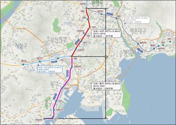 부산 중앙대로(내성~연산~서면) '중앙버스전용차로' 개통