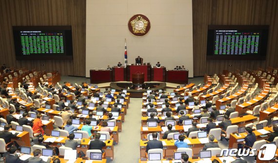 9일 오후 서울 여의도 국회 본회의장에서 열린 제374회 국회(임시회) 제2차 본회의. 이날 신용정보법을 포함한 데이터3법이 본회의를 통과했다.