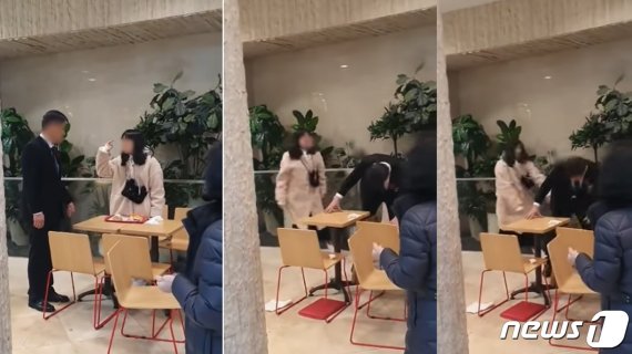 서울 중구 명동 한 백화점 패스트푸드 식당에서 보안요원에게 행패를 부린 혐의를 받는 여성 (유튜브 캡처) © 뉴스1 /사진=뉴스1