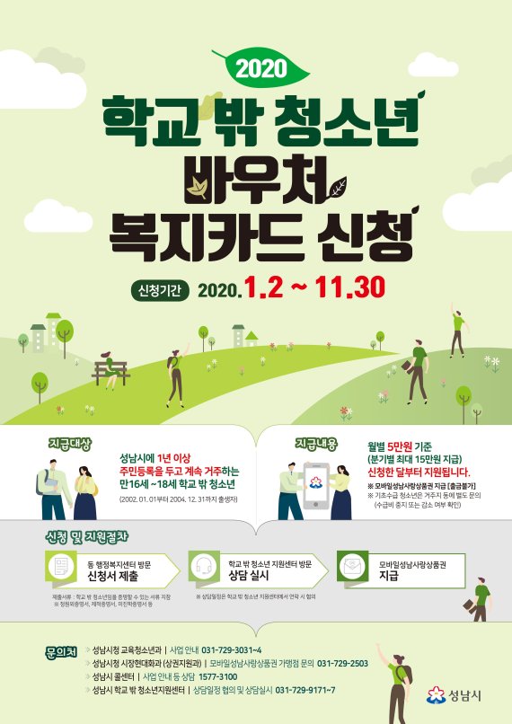 성남시, 학교 밖 청소년에 바우처 연간 60만원 지급