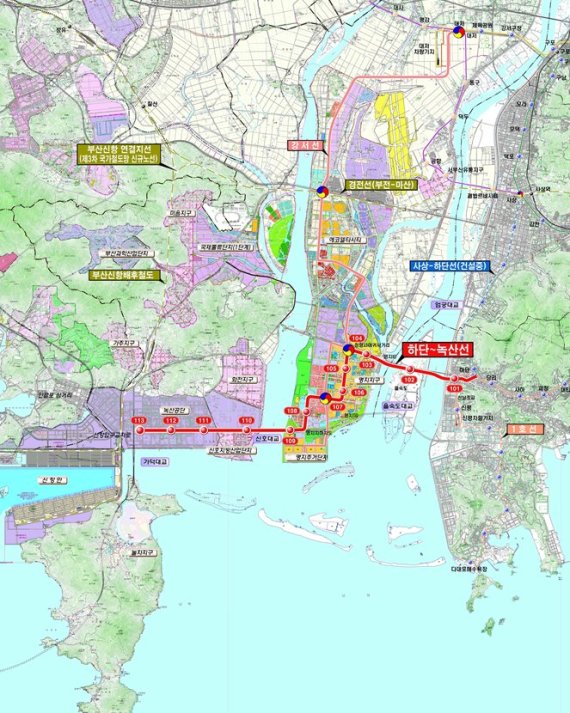 ▲부산시가 계획 중인 ‘도시철도 하단~녹산선 노선도’. /자료=부산시 제공