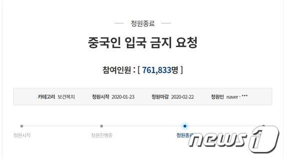 '중국인 입국금지' 역대 3번째 국민청원.. 청원 1위는?