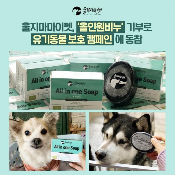 울지마마이펫, ‘올인원비누’ 기부로 유기동물 보호 캠페인 동참