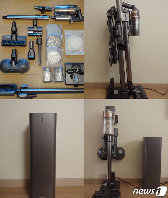 삼성전자 2020년형 무선 청소기 '삼성 제트'와 먼지통을 간편하게 관리할 수 있는 '청정스테이션' 신제품 외관 사진. 2020.03.09/뉴스1 © 뉴스1 권구용 기자