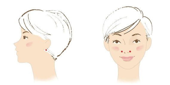 '예풍혈(왼쪽)과 영향혈 위치